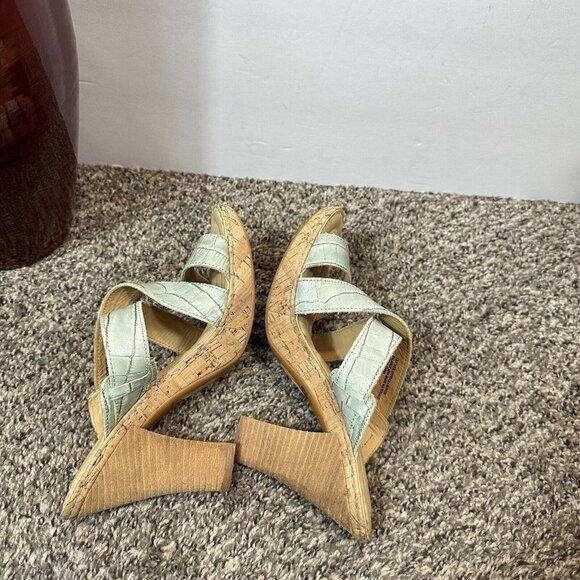 Born Emden Stacked Heel Sandals Women's Size 40.5 US 9 Strappy Sea Green - Picture 6 of 10